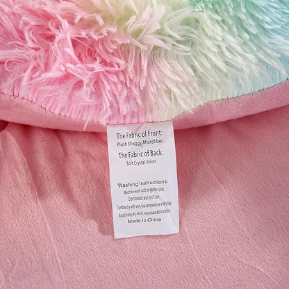 WINLIFE Faux Fur Comforter Set Twin Size for Girls Bedding Plush Shaggy Comforter Sets Gradient Ombre Tie Dye Bed Set Fuzzy Furry Long Hair Fluffy Comforter (3Pcs, Twin, Rainbow)