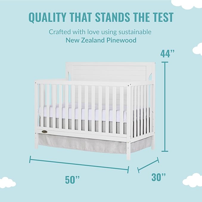Cape Cod 5-in-1 Convertible Crib in White, Greenguard Gold Certified, 55x30x44.5 Inch (Pack of 1)