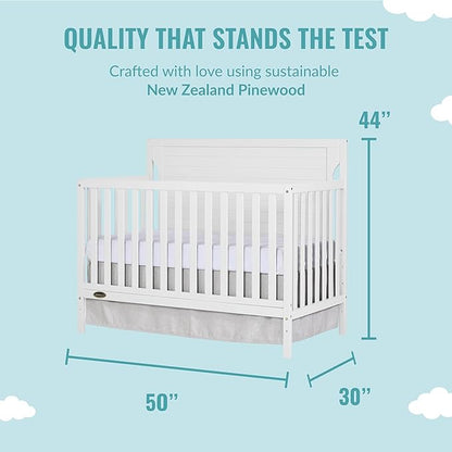 Cape Cod 5-in-1 Convertible Crib in White, Greenguard Gold Certified, 55x30x44.5 Inch (Pack of 1)