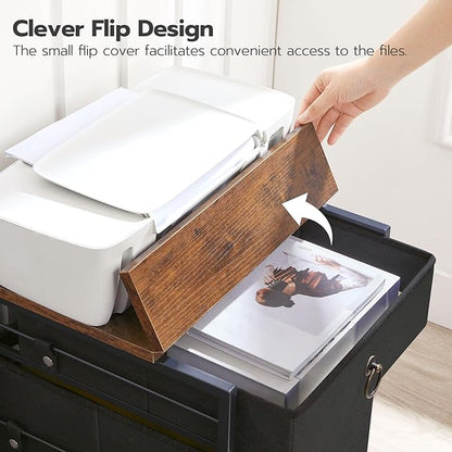 HOOBRO File Cabinet, 2-Drawer Filing Cabinet, Vertical Mobile Office Cabinet, Rolling Printer Stand, for A4/Letter Size Files, Nonwovens Drawer, for Home Office, Rustic Brown and Black BFK21WJ01
