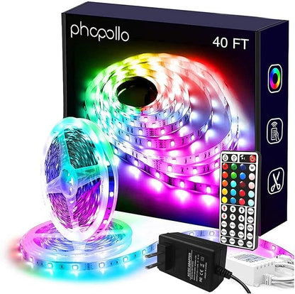 phopollo Led Lights 40ft for Bedroom RGB Color Changing Led Lights Kit with Power Supply and Remote
