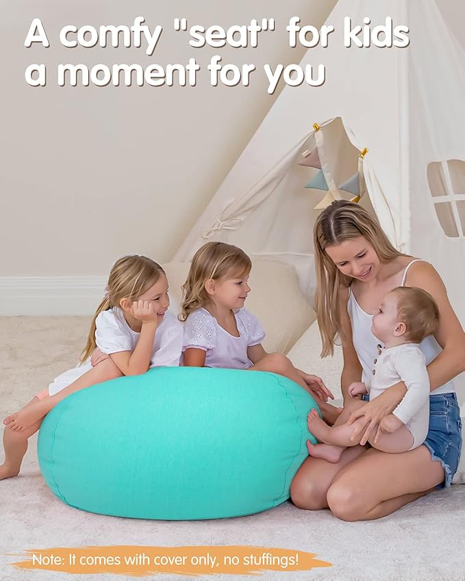 Aubliss Stuffed Animal Bean Bag Storage Chair, Beanbag Covers Only for Organizing Plush Toys, Turns into Bean Bag Seat for Kids When Filled, Medium 32"-Canvas Solid Aqua