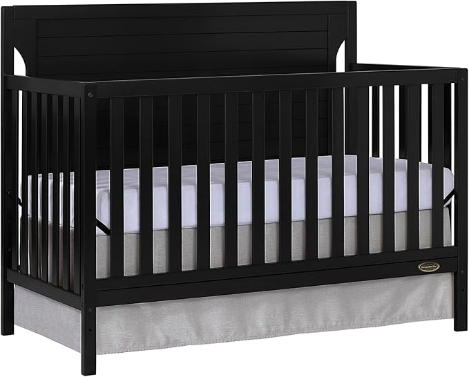 Cape Cod 5-In-1 Convertible Crib In Black, Greenguard Gold And JPMA Certified, Built Of Sustainable New Zealand Pinewood, 3 Mattress Height Positions