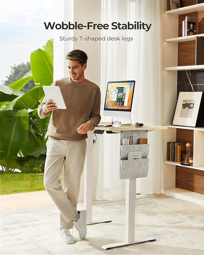Standing Desk Adjustable Height, Electric Standing Desk with Starage Bag, Stand up Desk for Home Office Computer Desk Memory Preset with Headphone Hook, 55x24 Inch, Maple