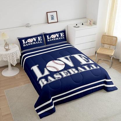 Feelyou Kids Baseball Comforter Set Queen Size Sports Game Bedding Set for Boys Girls Teens Bedroom Decor Baseball Gaming Comforter Gift for Baseball Lover Duvet Set with 2 Pillow Case
