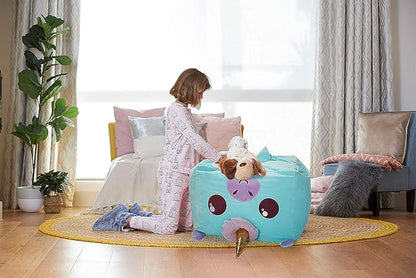 Aubliss Unicorn Stuffed Animal Storage Bean Bag Chair for Kids, Velvet Extra Soft Beanbag Chairs Cover, X-Large Stuffable Zipper Bean Bag for Organizing Plush Toys Girls Bedroom Decor, Cyan