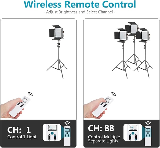 Neewer 2 Packs Advanced 2.4G 480 LED Video Light Photography Lighting Kit with Bag, Dimmable Bi-Color LED Panel with 2.4G Wireless Remote, LCD Screen and Light Stand for Portrait Product Photography