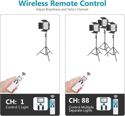 Neewer 2 Packs Advanced 2.4G 480 LED Video Light Photography Lighting Kit with Bag, Dimmable Bi-Color LED Panel with 2.4G Wireless Remote, LCD Screen and Light Stand for Portrait Product Photography