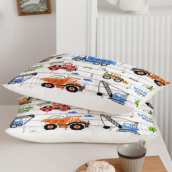 Axolotl Construction Comforter Set Queen,Excavator Bedding Set,Construction Vehicles Comforter Set,Excavator Comforter,Excavator Tractor Trucks Bedding Set for Kids Boys Teens,1 Quilt 2 Pillowcases
