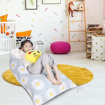 Stuffed Animal Storage Bean Bag Chair Cover, Canvas Daisy Plush Toy Storage Stuff and Sit Seat for Kids/Teens/Adults, 52" x 31" Extra Large Triangle Floor Sofa Lounger, 200L/52Gal, Cover Only