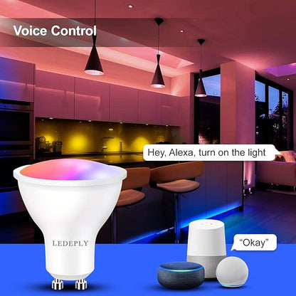 WiFi GU10 LED Smart Spot Light Bulb, 5W=40W, Compatible with Alexa Google Home, Dimmable, Tunable White(2700k-6500k), Smart LED Bulb Remote Control, No Flickering, 2 Pack