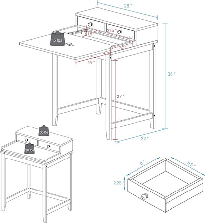 Casual Home Office Concealed Compartment Desk, Truffle Brown