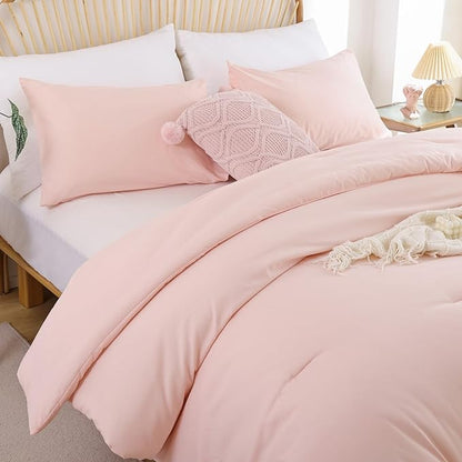 ROSGONIA Comforter Full Size for Girls Boys Teens Blush, 3pcs(1 Boho Pink Comforter & 2 Pillowcases) Lightweight Dorm Bedding Soft All Season Bed Set