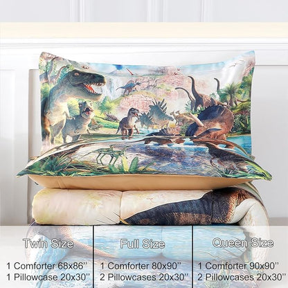 WINLIFE Dinosaur Bedding Full Comforter Set - Super Soft & Fun Jurassic Dino Pattern Bedding Comforter Set All Seasons for Boys Teens - Easy Wash Bed Set, 3D Dinosaur Print