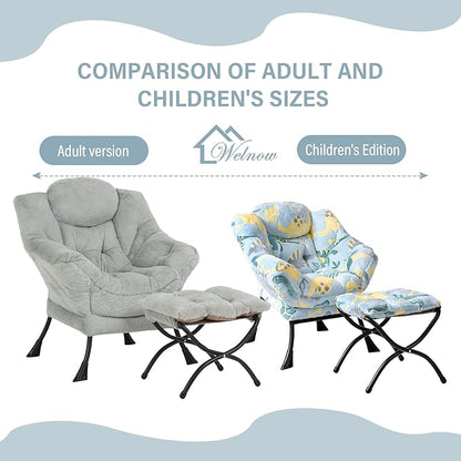 Welnow Toddler Kids Lazy Chair with Ottoman, Glow in The Dark Accent Comfy Lounge Children Armchair Couch with Removable Cover, Detachable Reading Chair with Footrest for Boy or Girl