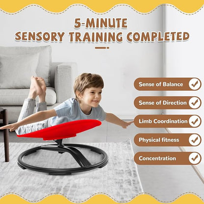 Zhenx Spinning Chair for Kids, Autism Kids Swivel Chair, Kids Sensory Chair, Spinning Chair for Autistic Kids & ADHD Children, Sit and Spin Training Body Coordination(Red)