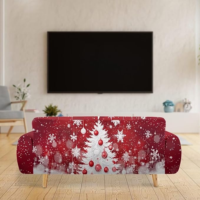 FKELYI Christmas Tree Sofa Furniture Protector Easy Going Stretch Sofa Slipcover Non-Slip Sofa Couch Cover Washable Sofa Slipcovers XL