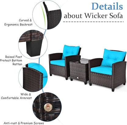 3 PCS Patio Furniture Set, OneSize, Turquoise