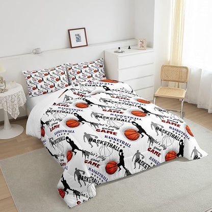 Erosebridal Teen Boys Basketball Bedding King Size Basketball Player Quilt Set Kids Girls Sports Bed Comforter Set All Season,Soft Lightweight Duvet Set 1 Basketball Comforter and 2 Pillow Cases