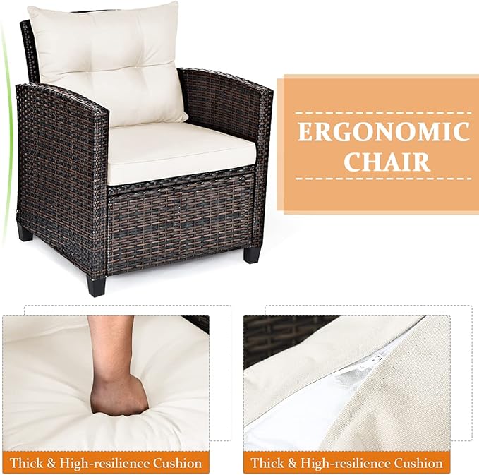 3 PCS Patio Furniture Set, OneSize, White