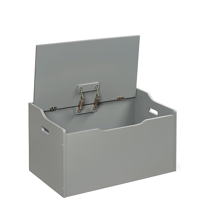 Badger Basket Kid's Wooden Toy Box and Storage Bench Seat with Safety Hinge - Gray