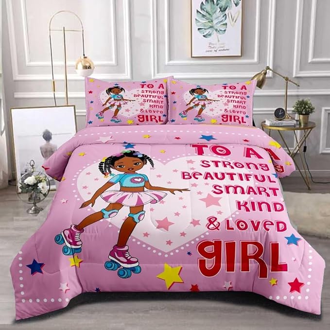 Black Ballerina Comforter Queen Sets for Girls Toddle,Black Girl Magic Comforter Set for Teens Kids,African American Afro Girl Inspirational Bedding Sets