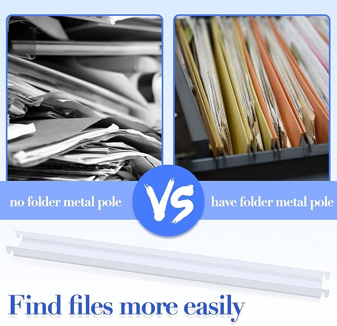 6 Pcs Filing Front to Back Rails File Cabinet Rails Lateral Hanging File Bar Stainless Steel White File Cabinet Inserts for Sides Letter Size Folders Office Home Storage Organizer 15.76 Inches Long