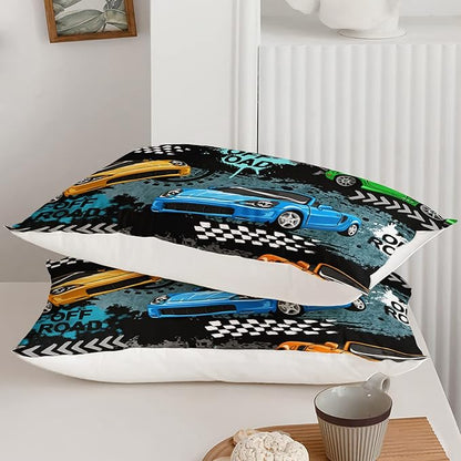 Axolotl Car Comforter Set Twin Size,Cool Speed Race Car Comforter for Kids Boys Girls Teens Bedroom,Extreme Sport Quilt Duvet 1 Comforter 2 Pillowcase Car Racing Gifts,Blue Red Orange