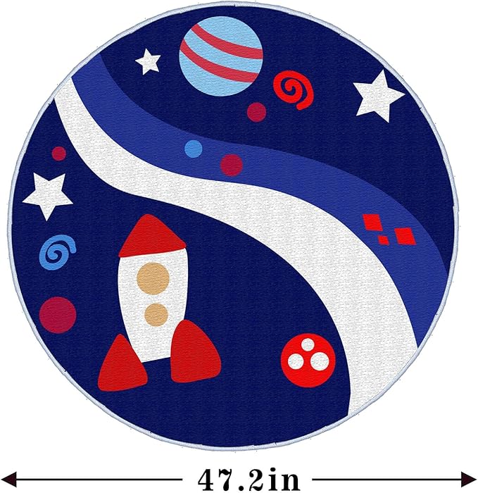 Eanpet Round Rug for Kids Room 4ft Nonslip Circle Area Rug for Boys and Girls Soft Toddlers Play Mat Circular Nursery Rug Indoor Floor Mats Carpet for Children Classroom Playroom Bedroom,Universe