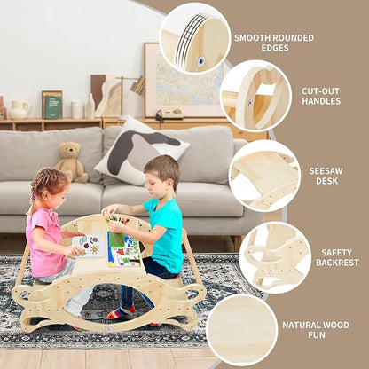 Wooden 2 in-1 Kids Table and Chair Set, Kids Activity Table for Drawing Read Playing, Toddler Learning Play Table Toys for Home, Nursery, Playroom, Gift for Boy & Girl (Natural)