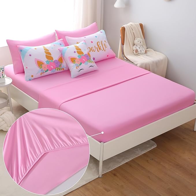 JQinHome Unicorn Full Bedding Sets for Girls Kids,8 Piece Bed in A Bag 3D Colorful Flower Girl Unicorn Comforter Set with Sheet Set(Sparkle)