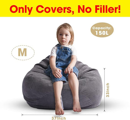 2 Pcs Bean Bag Cover Stuffed Animal Storage Bean Bag Chair Cover Soft Corduroy Stuffed Animal Bean Bag Storage for Kids Adults Indoor Bedroom Organizing Plush Toys(Dark Grey, 150L)
