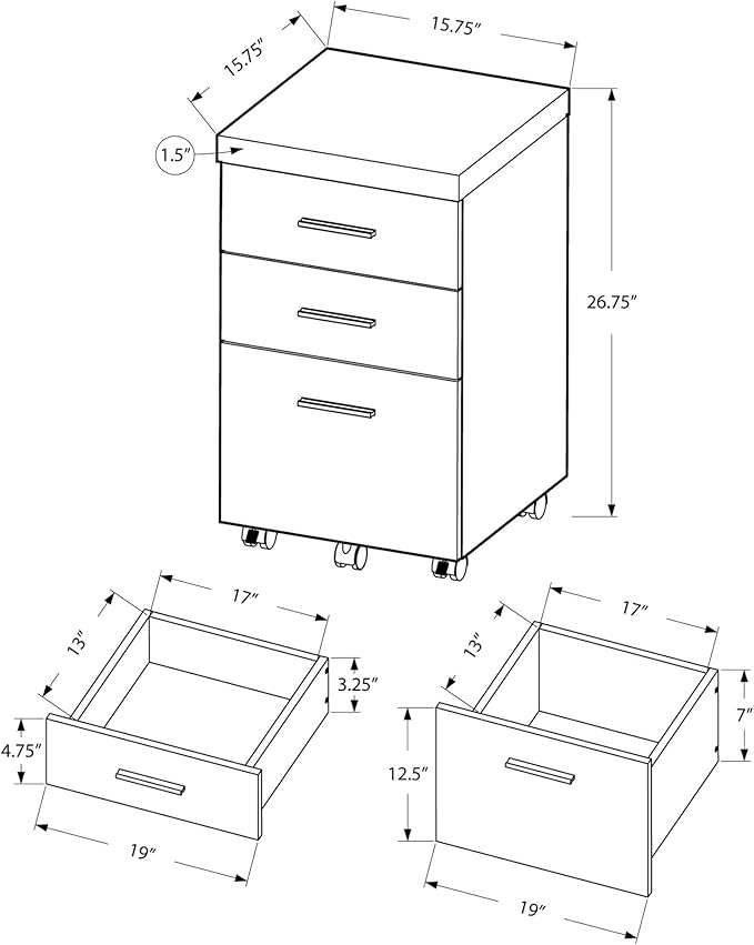 Monarch Specialties White Hollow-Core 3 Drawer File Cabinet on Castors