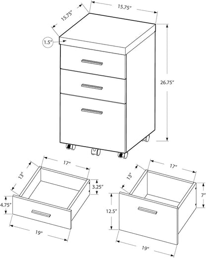 Monarch Specialties White Hollow-Core 3 Drawer File Cabinet on Castors