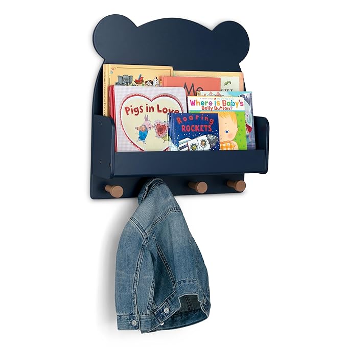 Delta Children babyGap Charlie 6-in-1 Convertible Crib + Brannan Bear Bookcase with Bins + Brannan Bear Wall Shelf with 4 Hooks, Navy (Bundle)