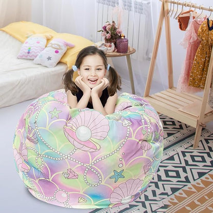 Stuffed Animal Storage Bean Bag Chair Cover, Hold Kids Plush Toys Blankets Towels Beanbag (Cover Only), Canvas Floor Circle Stuff Sit Seat Sofa with YKK Zipper, Extra Large 38", Pink Shell