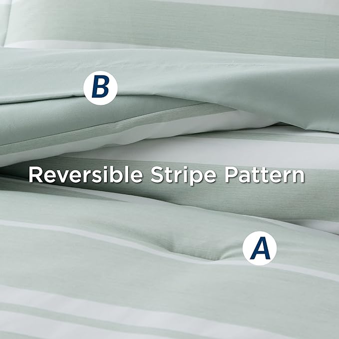 Bedsure Bed in a Bag King Size 7 Pieces, Sage Green White Striped Bedding Comforter Sets All Season Bed Set, 2 Pillow Shams, Flat Sheet, Fitted Sheet and 2 Pillowcases