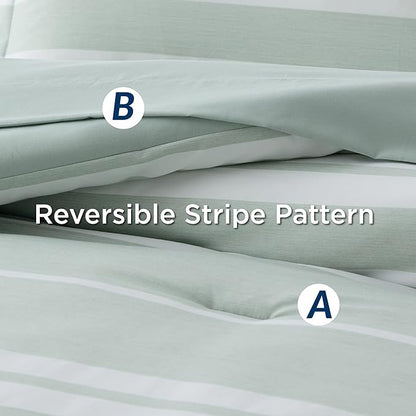 Bedsure Bed in a Bag King Size 7 Pieces, Sage Green White Striped Bedding Comforter Sets All Season Bed Set, 2 Pillow Shams, Flat Sheet, Fitted Sheet and 2 Pillowcases