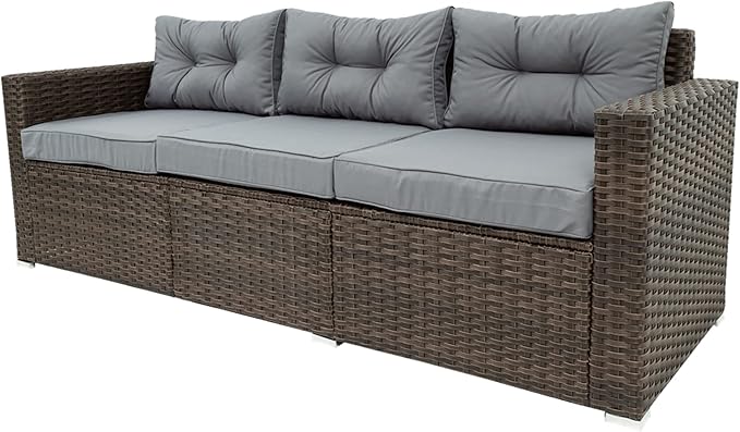 6-Piece Outdoor Rattan Patio Furniture Set, Wicker Sectional Sofa with Removeable Cushions and Tempered Glass Table Top, Conversation Couch for Garden Yark Lawn Backyard, Onesize, Brown