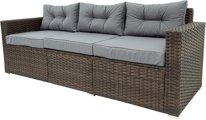 6-Piece Outdoor Rattan Patio Furniture Set, Wicker Sectional Sofa with Removeable Cushions and Tempered Glass Table Top, Conversation Couch for Garden Yark Lawn Backyard, Onesize, Brown
