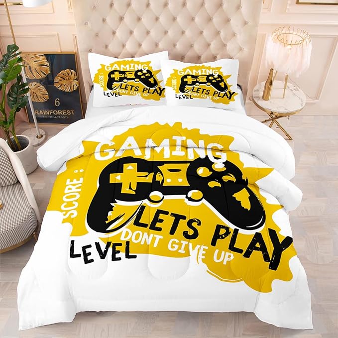 Gaming Comforter for Boys Teen Game Contoller Bedding Set for Kids Lightweight Alternative Quilt for All Season Gamer Home Decor for Kids Bedding