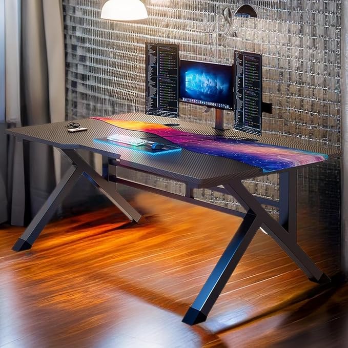 31 Inch Gaming Computer Desk - Sturdy Small Home Office Desk with Ergonomic Design - Easy Assembly - PC Laptop Desk with Black Carbon Fiber Desktop