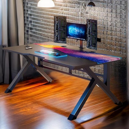 31 Inch Gaming Computer Desk - Sturdy Small Home Office Desk with Ergonomic Design - Easy Assembly - PC Laptop Desk with Black Carbon Fiber Desktop