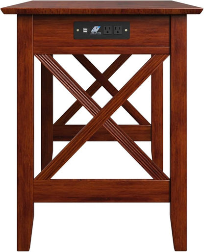 AFI 48" Solid Wood Writing Desk - Sturdy X Design - Home Office Desk with Drawer, Laptop Computer Work Study Table with USB Charger Walnut