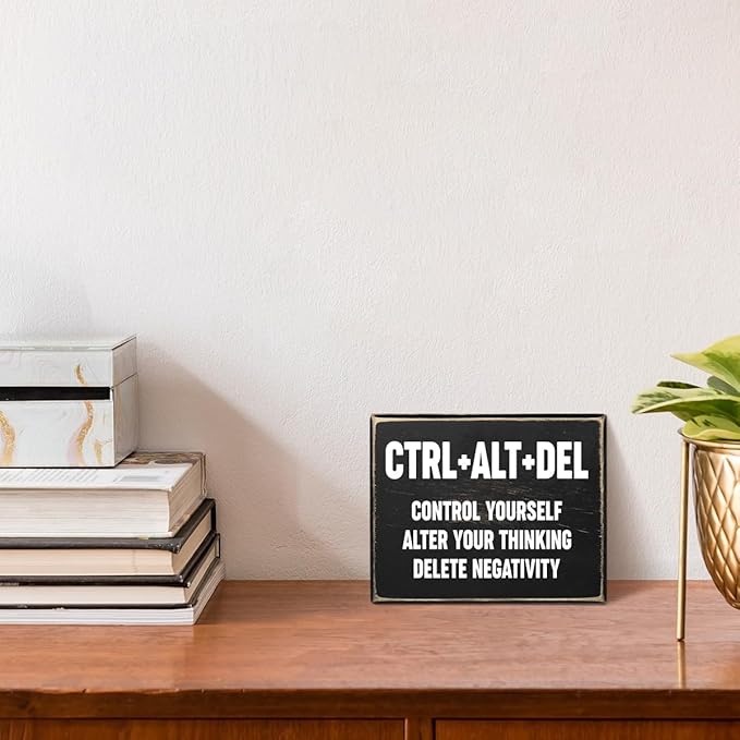 Creoate Home Office Desk Black Decor - Inspirational Farmhouse Wooden Box Sign - Cubicle Decor or Desk Decor for Women - Cute Desk Accessories - Encouragement Gifts