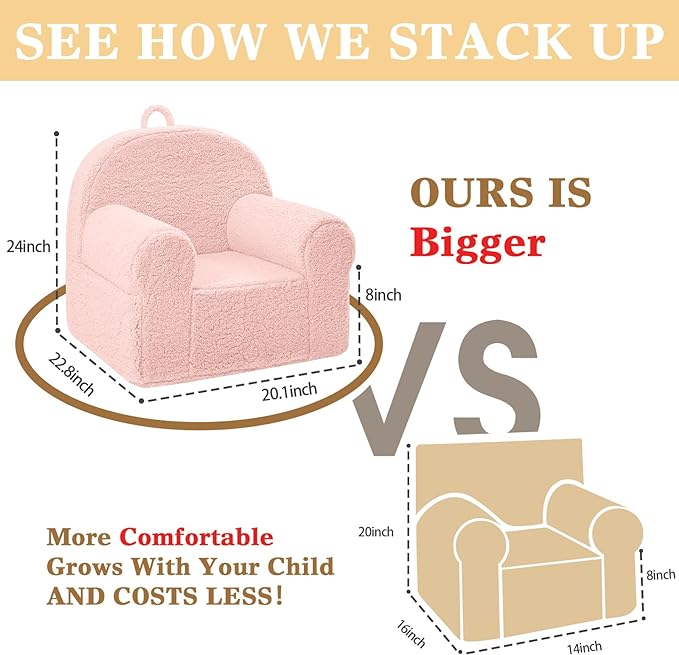 Kids Chair Toddler Chair Sherpa Couch Sherpa Kids Bean Bag Chair,Cuddly Toddler Chairs Comfy Plush Chair Toddler Couch Reading Chair for Kids Fuzzy Baby Chair Pink