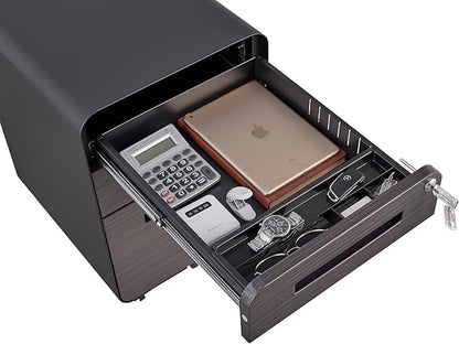 3 Drawer Mobile Desk Office with Lock and Wheels,Versatile Storage Cabinets w/Anti-Tilting Cold Rolled Steel Waterproof Moisture-Proof,for Legal/Letter/A4 Files,Dark Brown