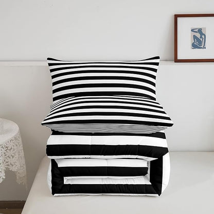 Striped Comforter Set Black and White Stripe Bedding Set Queen Kids Boys Girls Women Men Farmhouse Ticking Stripes Duvet Set Modern Geometric Lines Adults Abstract Gothic Home Decor Soft Reversible