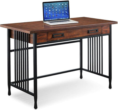 Leick Home 11200 Ironcraft Rustic Writing/Computer Desk with Drop Front Keyboard Drawer, Mission Oak and Black, 22x 46x 30, Brownbronze
