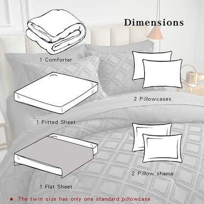 7 Pieces Tufted Bed in a Bag King Comforter Set with Sheets Dark Grey, Soft and Embroidery Shabby Chic Boho Bohemian, Luxury Solid Color with Diamond Pattern, Jacquard Tufts Bedding Set for All Season